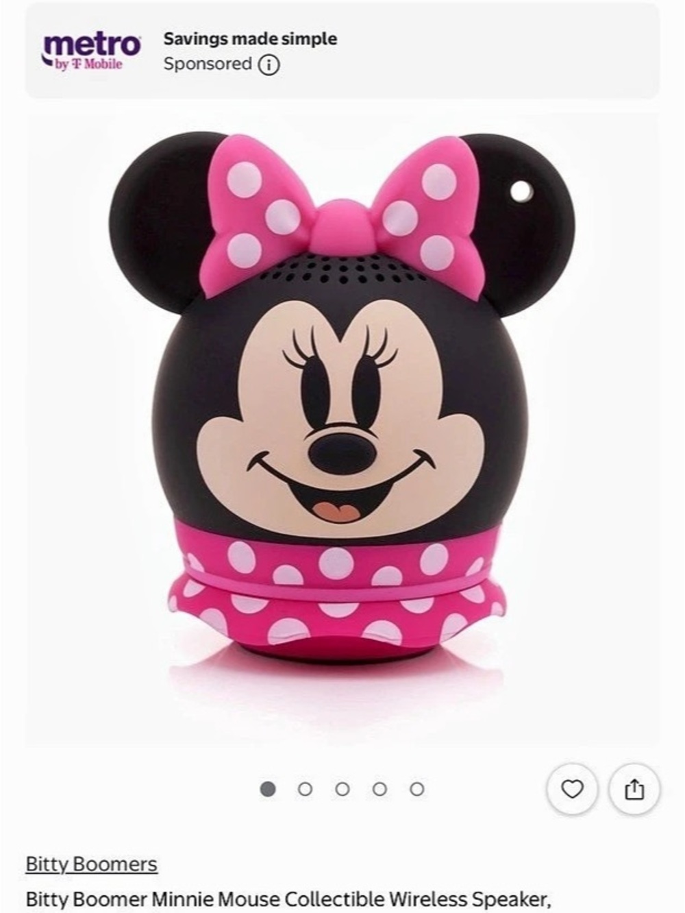 Bitty Boomers Minnie Mouse Collectible Bluetooth Speaker Bluetooth Speaker Pink